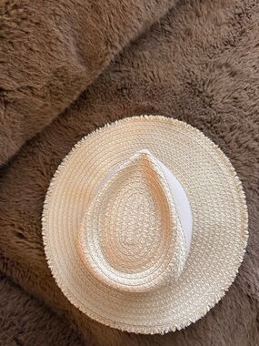 Eric Javits Cream Woven Sun Hat with Brown Trim